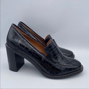 FSJ Black Classic Leather Chunky Pumps Pointy Toe